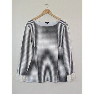 Talbots Ruffle Cuff Sleeve Blouse Womens Size 2X Black White Metalic Striped